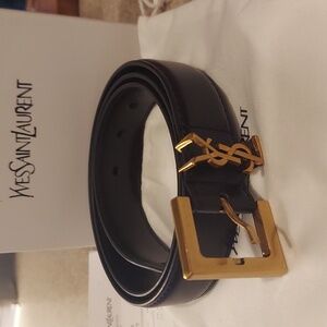 AUTHENTIC YSL CASSANDRE Belt SQUARE BUCKLE IN SMOOTH LEATHER! Mint